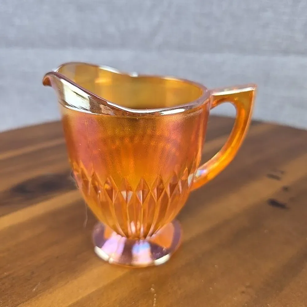 Jeannette Glass Anniversary Iridescent Marigold Creamer‎ Vintage Glassware